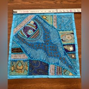 Indian Hand Embroidered Patchwork Cushion Cover- Blue and Turquoise